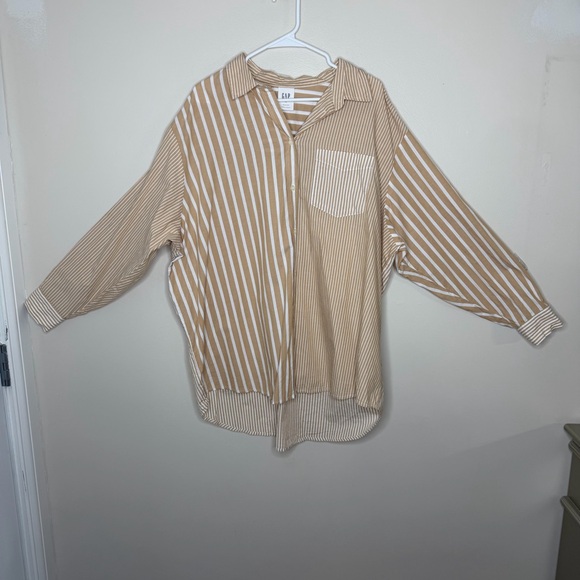 GAP Tops - GAP Tan and White Striped Shirt